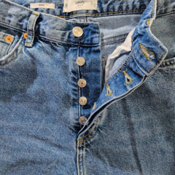 MANGO MNG | Kaia Straight Wide Leg Raw Distressed Hem High Rise Jeans 2 - Picture 4 of 13